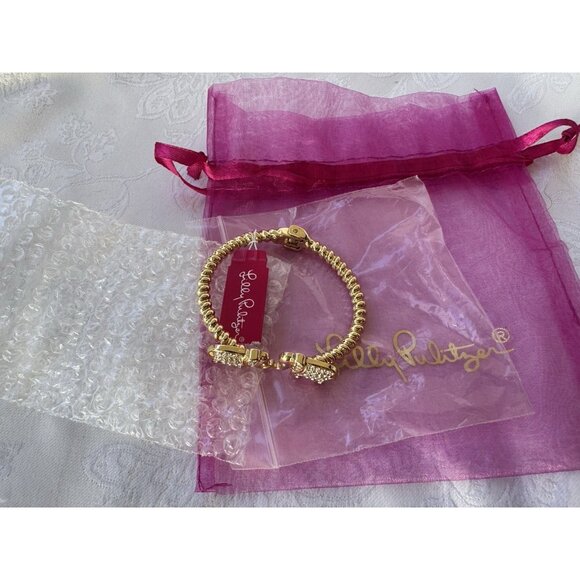 Lilly Pulitzer Elephant Cuff Bracelet Gold-tone Rhinestone Hinged Bracelet NWT - Picture 12 of 15